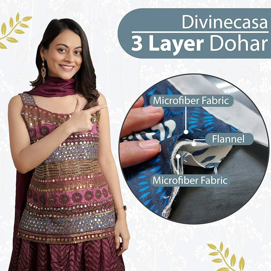 Divine Casa 120 GSM Microfiber Single Kids Dohar Soft & Lightweight Throw Blanket Floral Branches Pattern Colour Teal & White