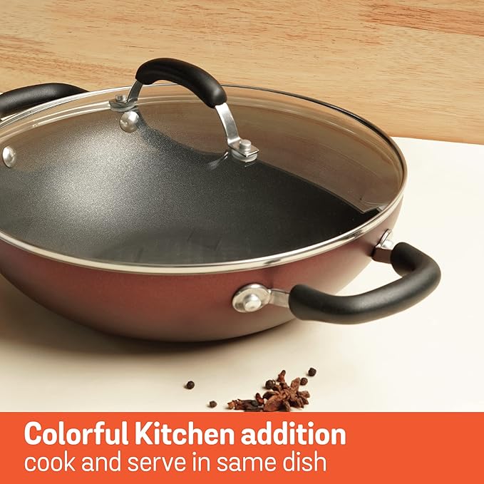 Meyer Merlot Aluminium Non-Stick Kadai | Kadhai with Glass Lid 26cm/ 3.24 Litre