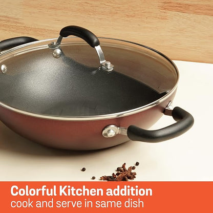 Meyer Merlot Aluminium Non-Stick Kadai | Kadhai with Glass Lid 26cm/ 3.24 Litre