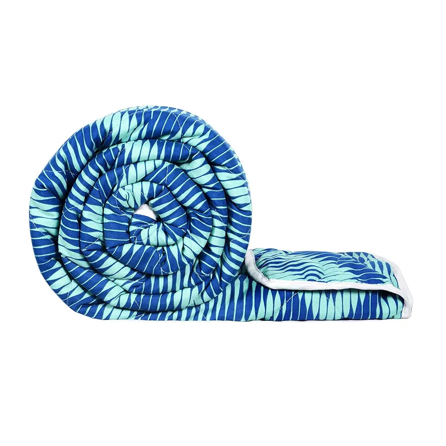 Divine Casa Microfiber 120 GSM Reversible AC Comforter/Blanket Colour Cyan and Navy Blue D Single Size Abstract TC - 120