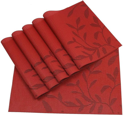Leeonz PVC Reversible Vinyl Washable Table Mats for Dining Table Set of 8 Placemats Red PLC03-B