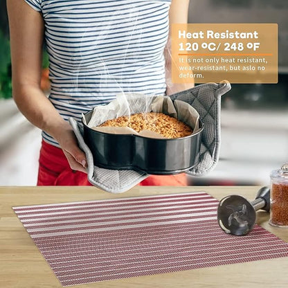 Pepplo PVC Placemats Placemats for Dining Table Heat Resistant Placemats Set of 6 Wine Red Line (PLC10D6)