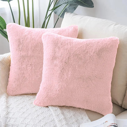 Luxe Home Cushion Cover Duble Side Rabbit Fur Plain Design Covers Set of 2 for Sofa Colour Peach