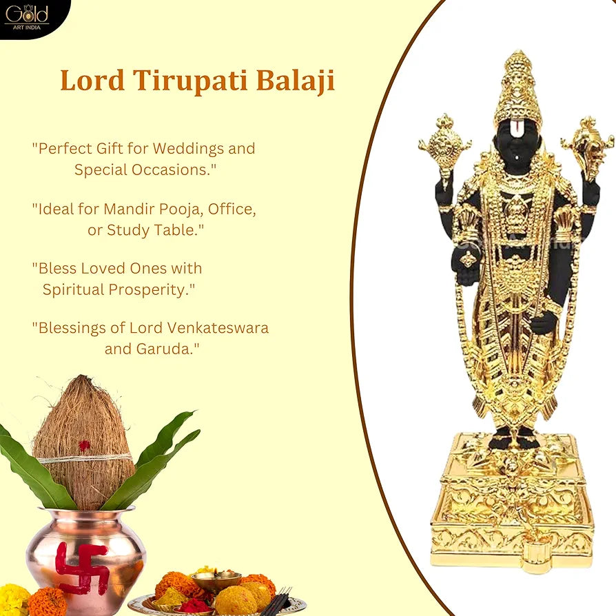 Gold Art India Lord Tirupati Balaji Gold Plated Idol with Black Terracotta Finish