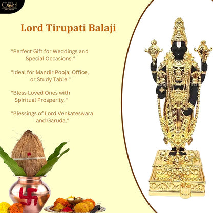 Gold Art India Lord Tirupati Balaji Gold Plated Idol with Black Terracotta Finish