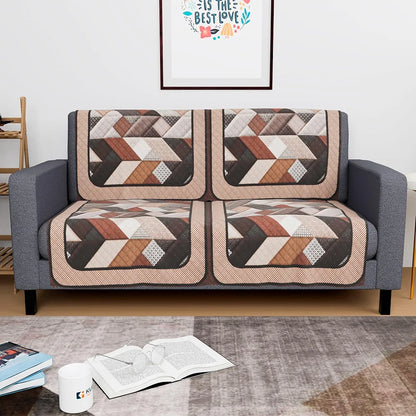 Kuber Industries Set of 4 Velvet 2 Seater Sofa Covers for Living Room Triangular-Cream & Brown