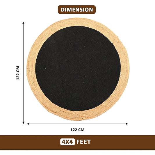 Kuber Industries 4x4 Feet Round Jute Rug & Carpet for Home Bedroom Beige & Black