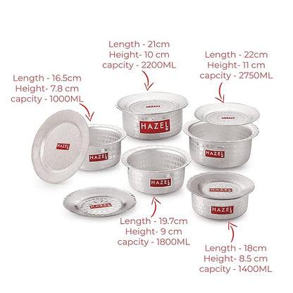Hazel Aluminium Hammered Tope Set with Lid Patila Set of 5 Food Grade Kitchen Utensils