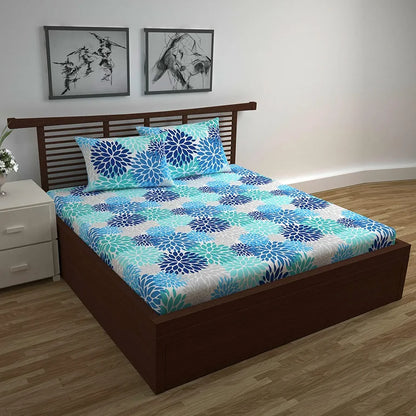 Divine Casa 144 TC Super Soft 100% Cotton Bedsheet for Double Bed  144 Thread Count Floral Colour Blue