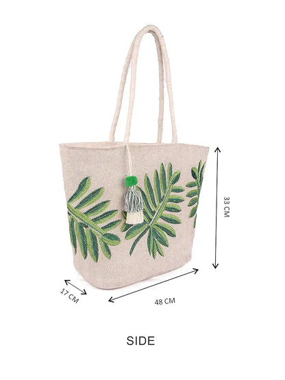 Astrid Women's Embroidered Leaf Tote Bag