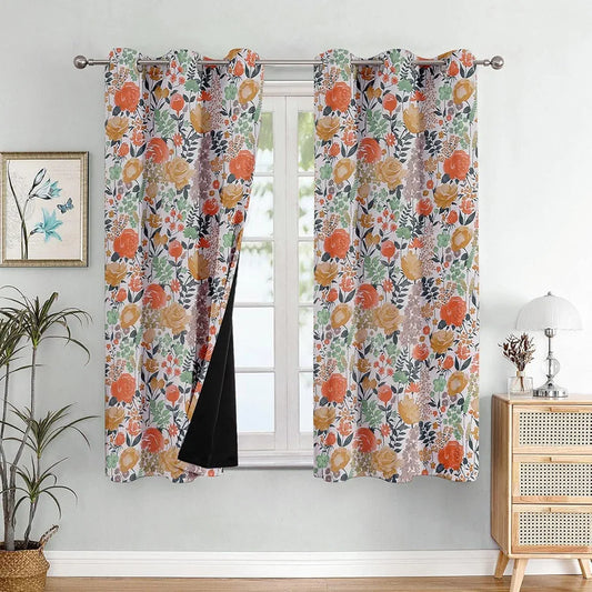 Cloth Fusion Blackout Printed Premium Window Curtains 5 Feet Long Set of 2 White Roses