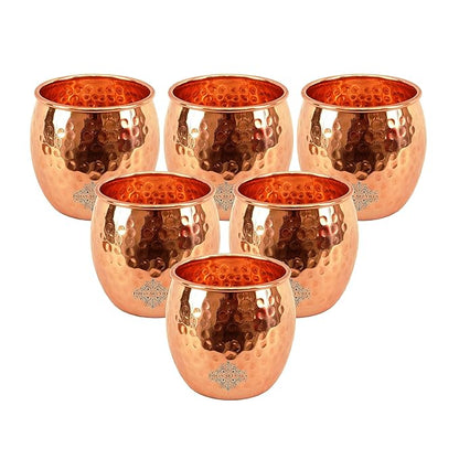 IndianArtVilla Hammered Copper Glass Tumbler Each 164 Grams