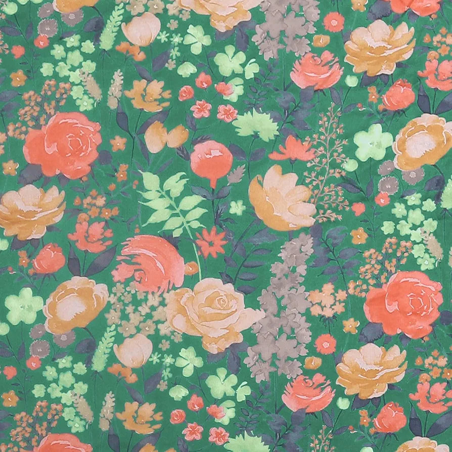 Cloth Fusion Blackout Printed Premium Door Curtains 7 Feet Long Set of 2 Green Roses