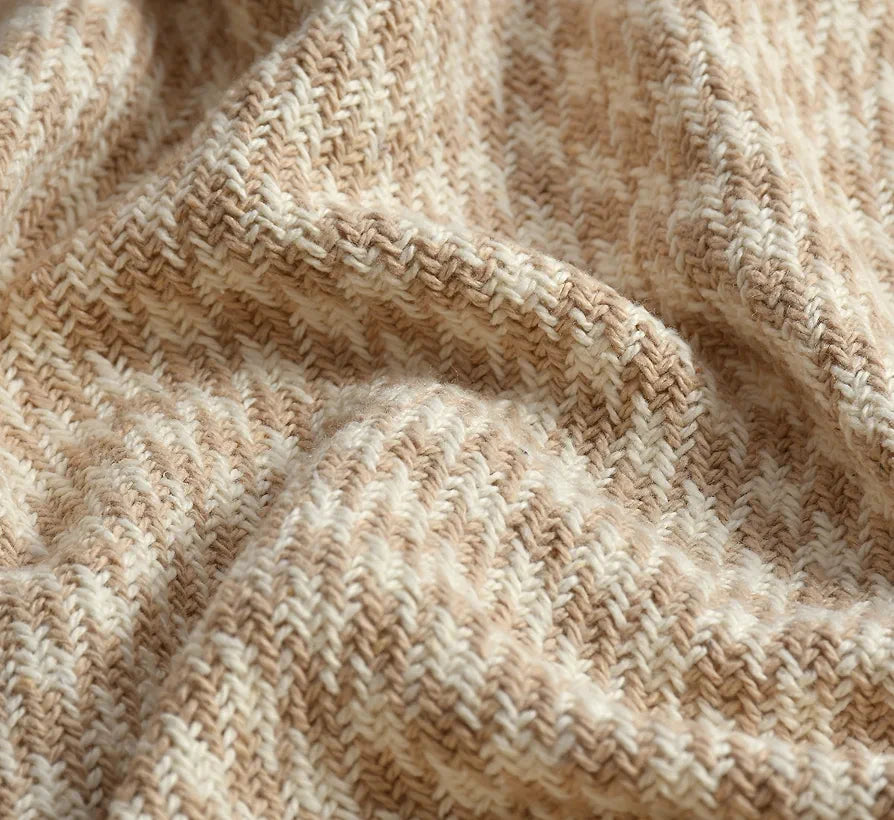 Sashaa World Beige Extra Fine Plaid Sofa Throw Colour Natural and Beige