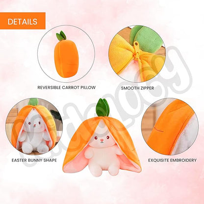 Kidology Plush Toy Pillow Reversible Bunny Cute Rabbit Sofa Carrot Pillow Orange