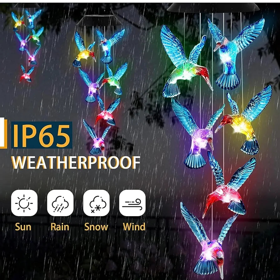 Taiga Humming Bird Solar Power Wind Chimes Color Changing Hanging Led Lights Multi Color