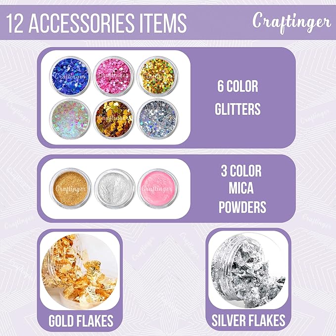 Craftinger Diy Alphabet Keychain Making Mould Kit Set With Glitter Colors, Mica and More