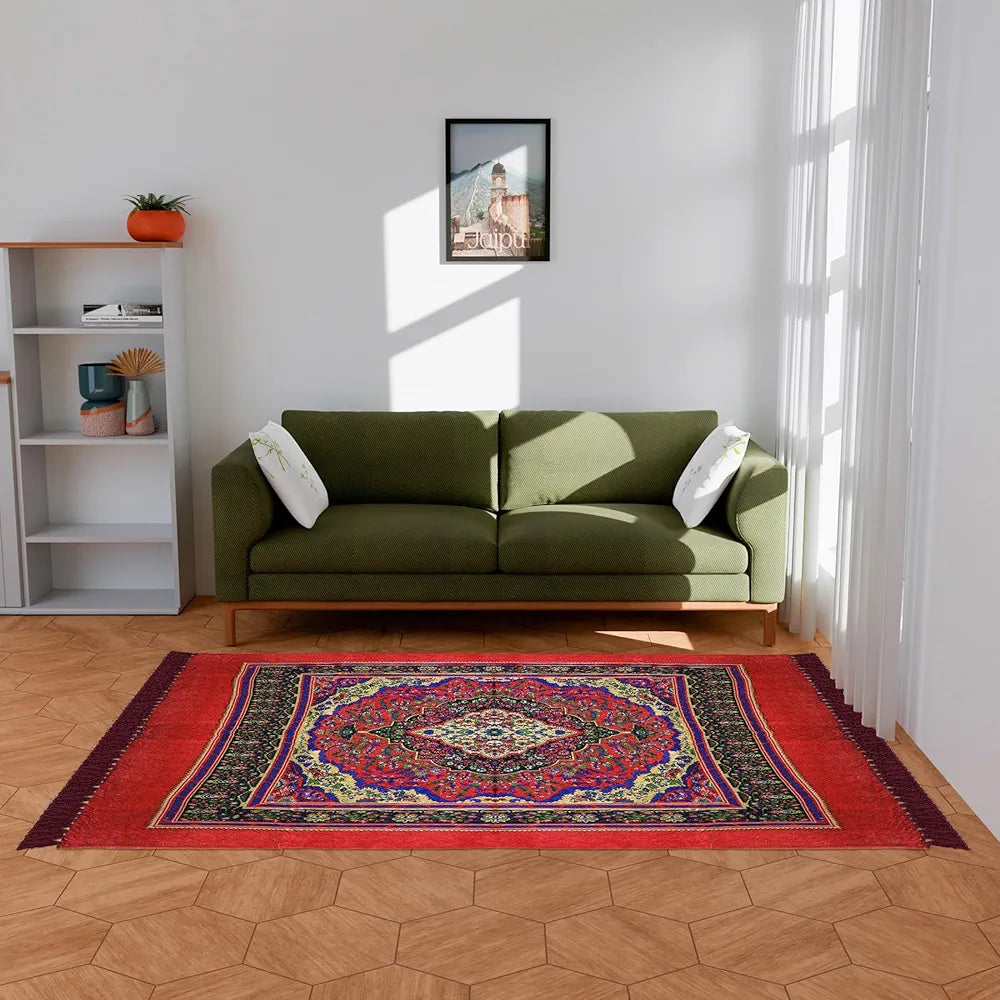 Kuber Industries Carpet Velvet Carpet-Rug for Home Decor Carpet Rug for Bedroom Red