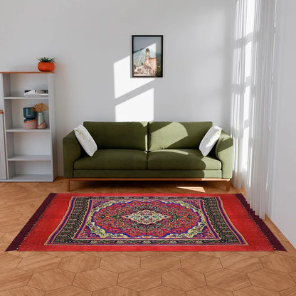 Kuber Industries Carpet Velvet Carpet-Rug for Home Decor Carpet Rug for Bedroom Red