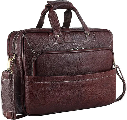 WildHorn Classic Leather 16 inch Laptop Messenger Bag for Men I Office Bags I Travel Bags I Carry Handles with Adjustable Strap I Dimension: L- 16 inch H-12 inch W- 4 inch