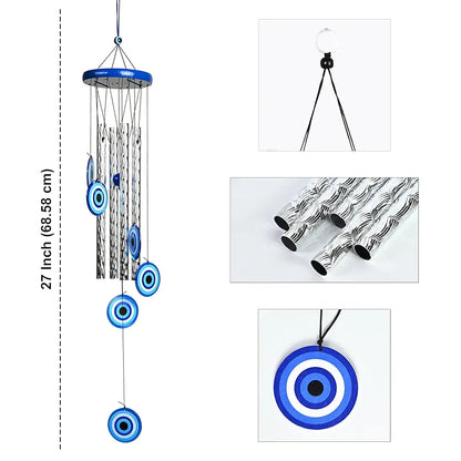 Evil Eye Wind Chimes for Home and Garden 4 Silver Pipe Wind Chime -015