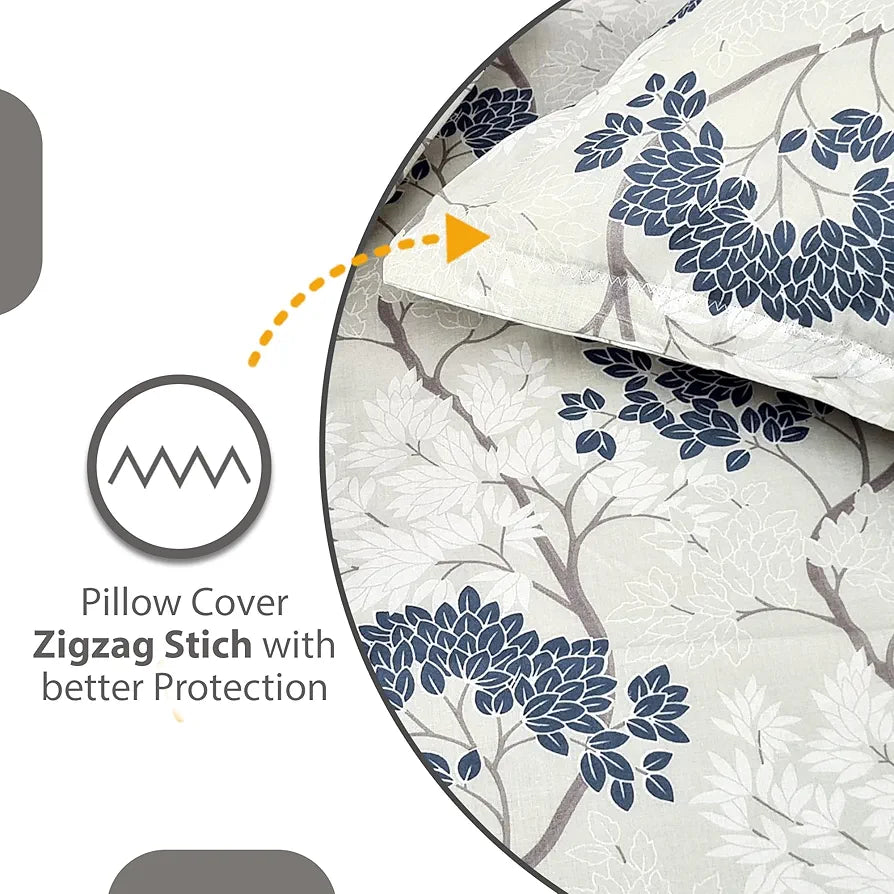 Divine Casa 144 TC 100% Cotton Bedsheet for Double Bed with 2 Pillow Cover Colour Grey Blue