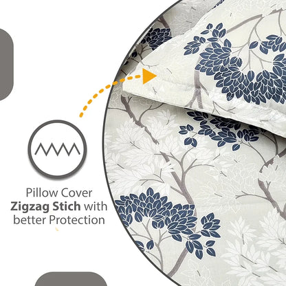 Divine Casa 144 TC 100% Cotton Bedsheet for Double Bed with 2 Pillow Cover Colour Grey Blue