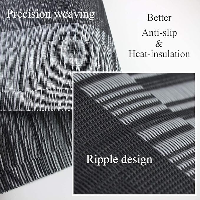 Leeonz PVC Vinyl Heat Resistant Placemats Set of 4 Dining Table Mats Grey-Black PLC01-C