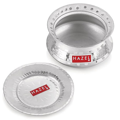 Hazel Aluminium Handi with Lid 24 cm with 3200 ml Capacity Machine Hammered Finish