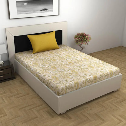 Divine Casa 144 TC Pure Cotton Single Size Bedsheet with 1 Pillow Cover Regal Paisley Colour Cream Golden Yellow
