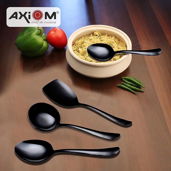 Axiom Stainless Steel Serving Tools Set Black 4 Piece Heavy Gauge Non-Stick Set