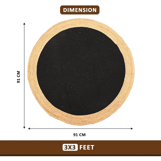 Kuber Industries Round Jute Rug & Carpet for Home Bedroom Light Brown & Black