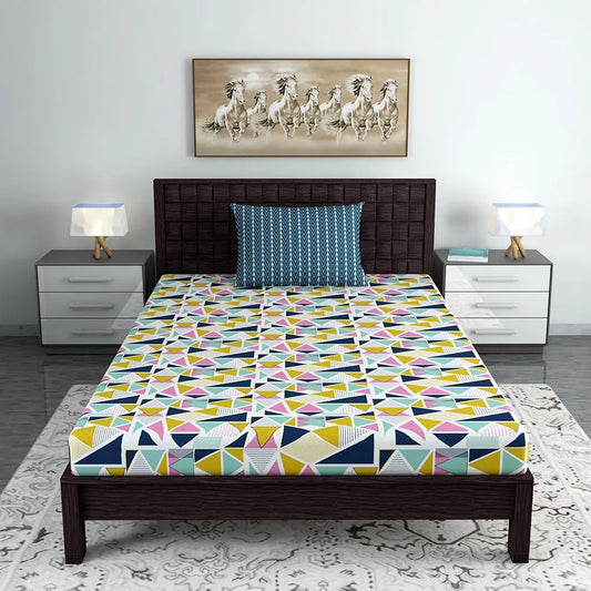Divine Casa Bedsheet for Single Size Bed 144 TC Cotton Bedsheet for Single Size Bed with 1 Pillow Cover  Geometric Colour Multicolor