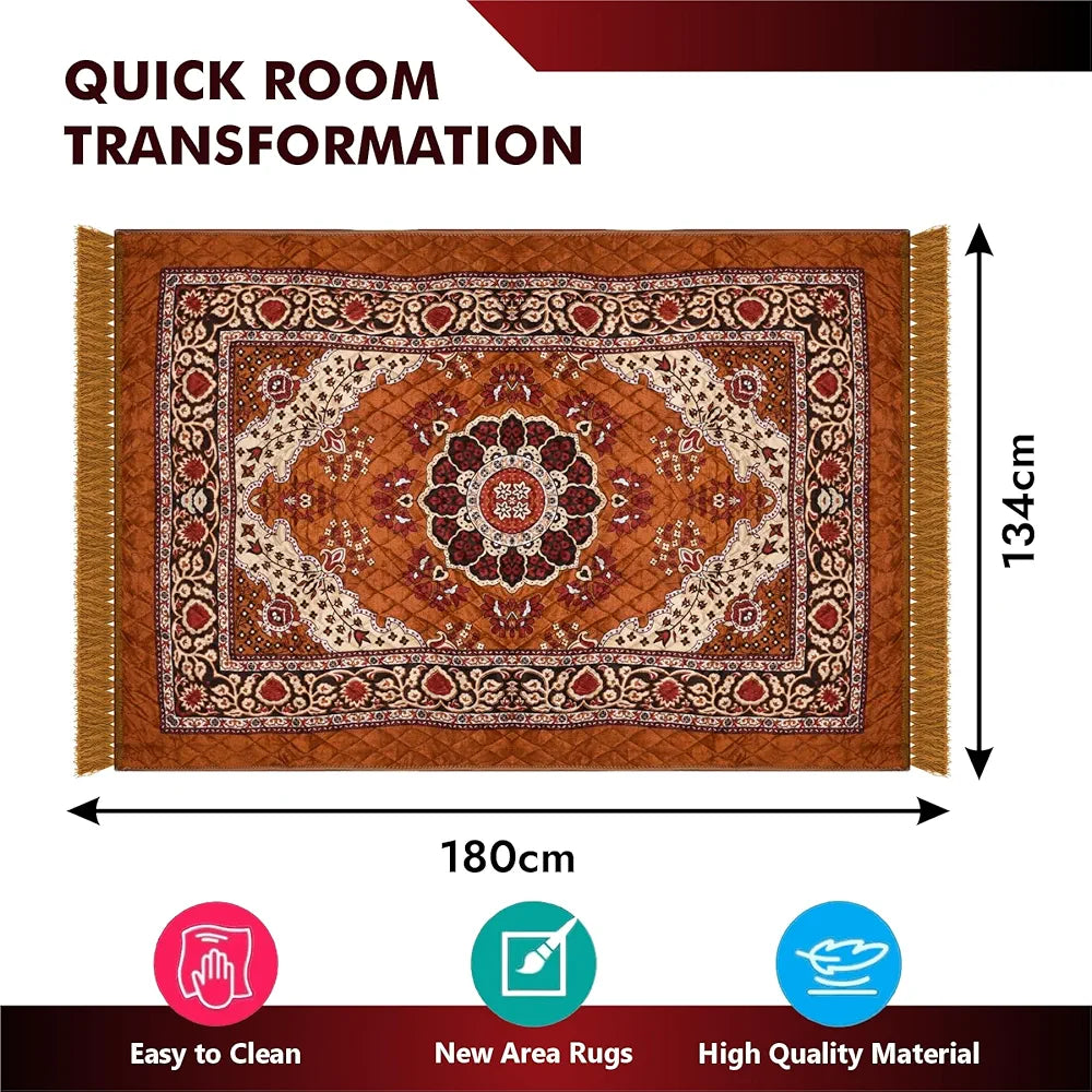 Kuber Industries Carpet 4x6 Feet Velvet Carpet-Rug for Home Decor Carpet Rug for Bedroom Golden