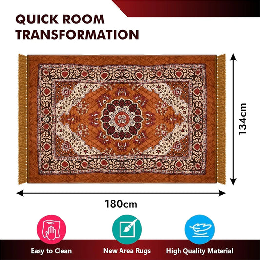 Kuber Industries Carpet 4x6 Feet Velvet Carpet-Rug for Home Decor Carpet Rug for Bedroom Golden
