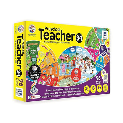 Preschool Teacher 3 in 1 | a Perfect Early Learner Jigsaw Puzzle for Kids | Learn More About Days of the Week, Months of the Year