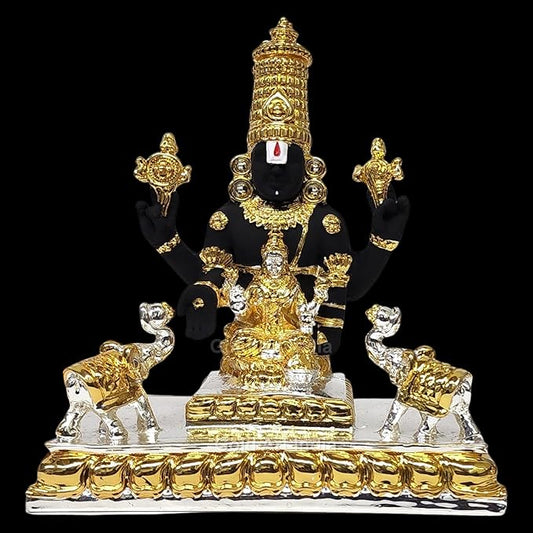 Gold Art India Idol Tirupati Balaji with Gajalakshmi Venkateswara Swamy Statue with Shankha Chakra