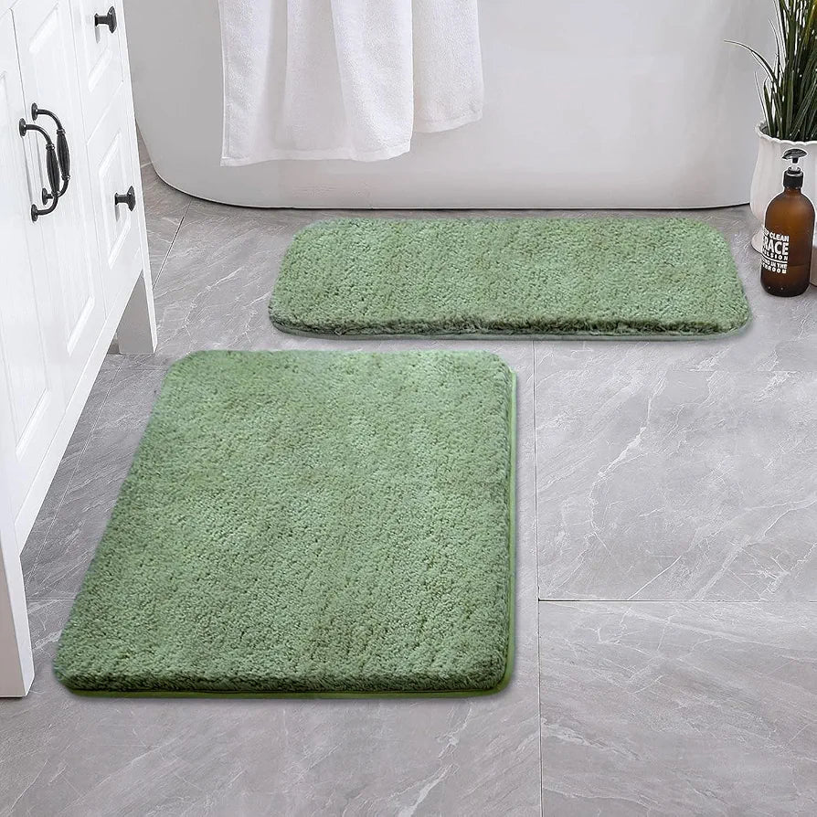 Luxe Home International Bath Mat Super Soft Ultra Absorbent Rectangular Mat Colour Pastel Green (Pack of 2)