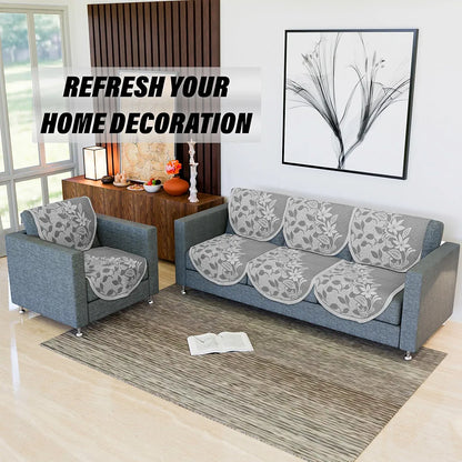 Kuber Industries 5-Seater Couch Cover Cotton Slipcover S-22 Flower Brown Sofa Cover