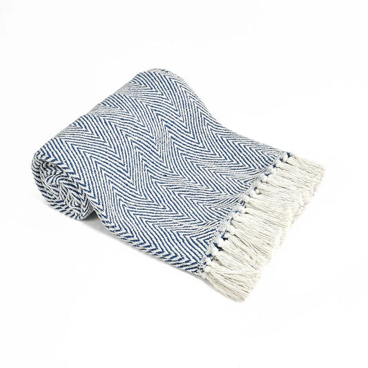 Sashaa World Cotton Spring Hued Chevron Throw Blanket Colour Light Blue
