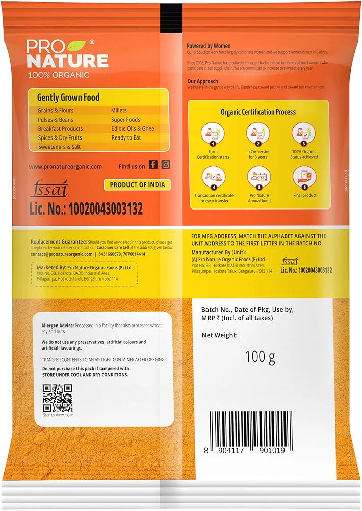 Pro Nature 100% Organic Turmeric Powder, 100Gm