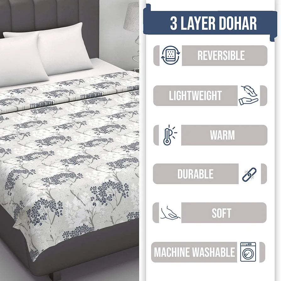 Divine Casa 100% Cotton Double Bed Dohar Lightweight & Ultra-Soft AC Blanket Colour Greyish Blue