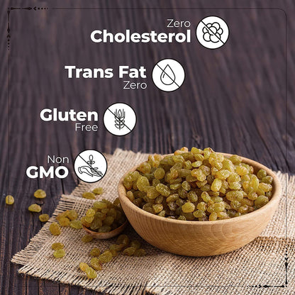 Nutri Organics Dry Fruits Premium Seedless Kismish Green Raisins 200 gm Dry Grapes Kishmish - Ziplock Pouch