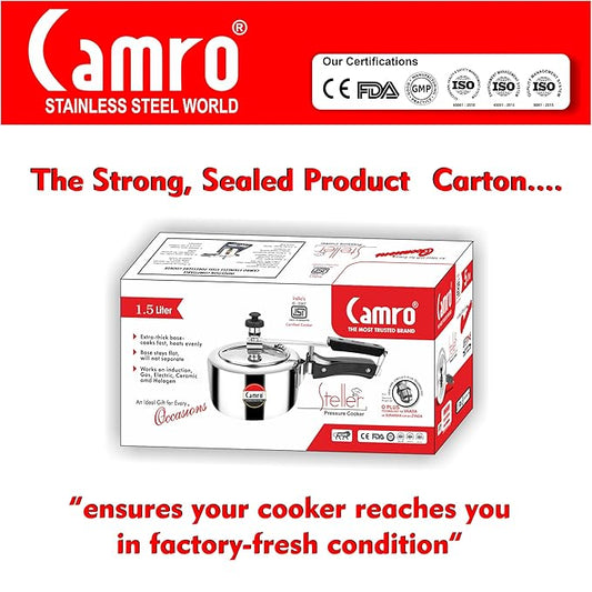 Camro Steel Pressure Cooker Steller 1.5 Liters Inner Lid Induction and Gas Stove Friendly