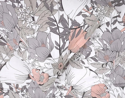 Divine Casa 144 TC Pure Cotton Single Bedsheet with 1 Pillow Cover Floral Pattern Colour Blush Grey