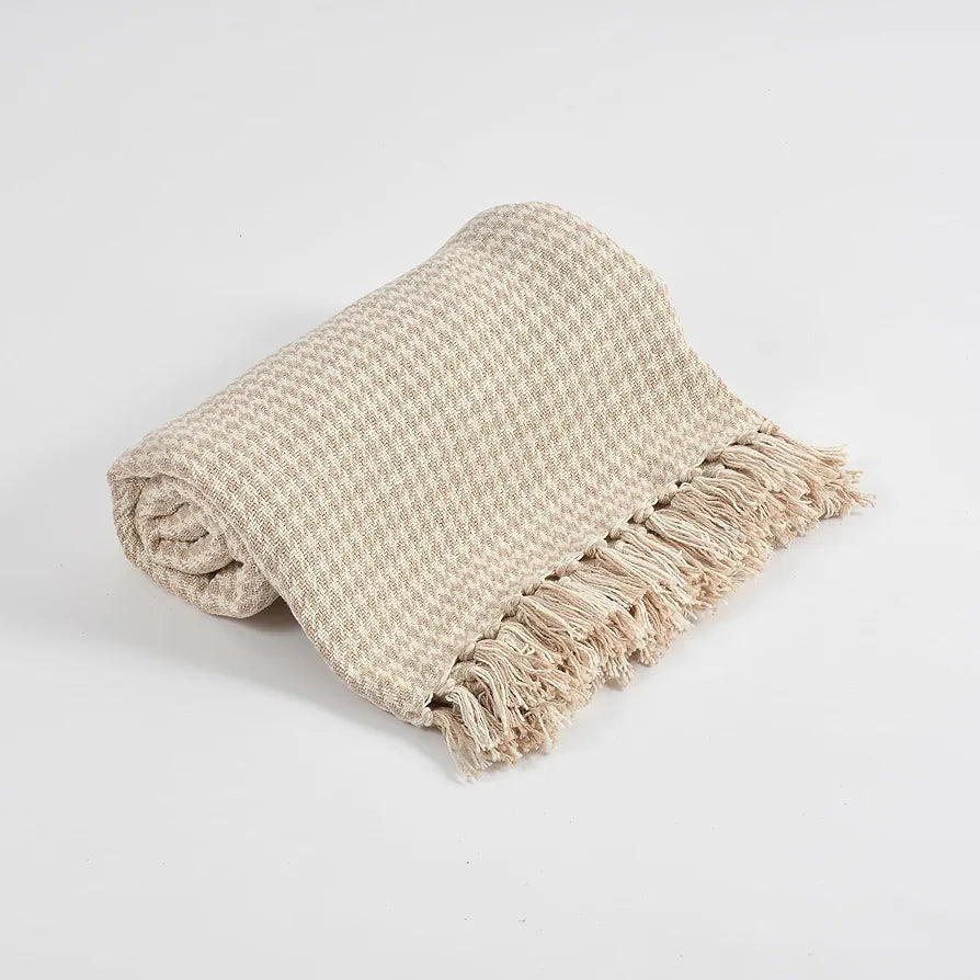 Sashaa World Beige Extra Fine Plaid Sofa Throw Colour Natural and Beige