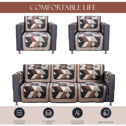 Kuber Industries Set of 16 Velvet Anti-Skid Sofa Cover 5-Seater with Arm Cover Triangular Cream & Brown