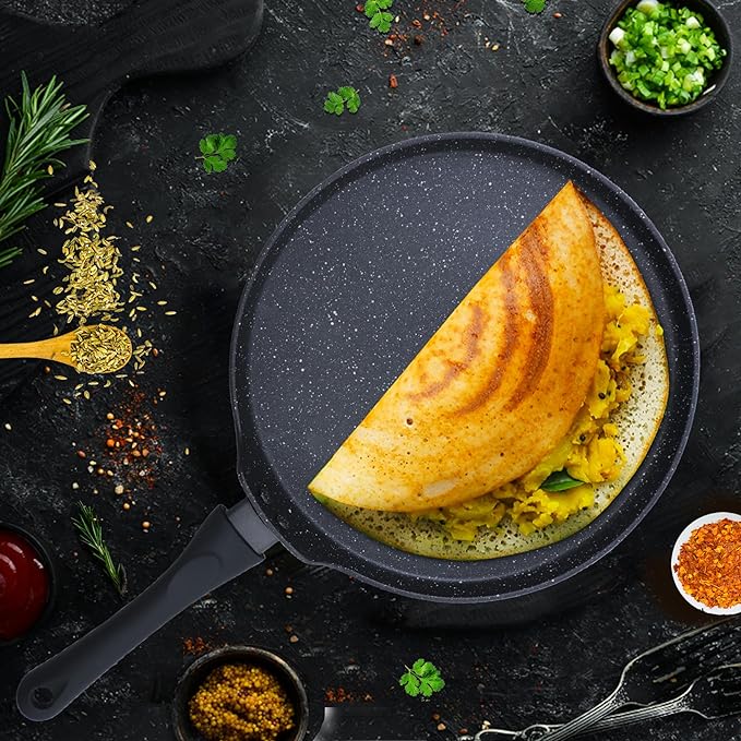 Solara Granite Dosa Tawa Non Stick Pan 28cm Dosa Tawa Induction Base & Gas Black Colour