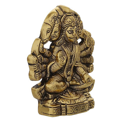 Ecraftindia Golden Metal Lord Panchmukhi Hanuman Statue Bajrangbali Religious Idol