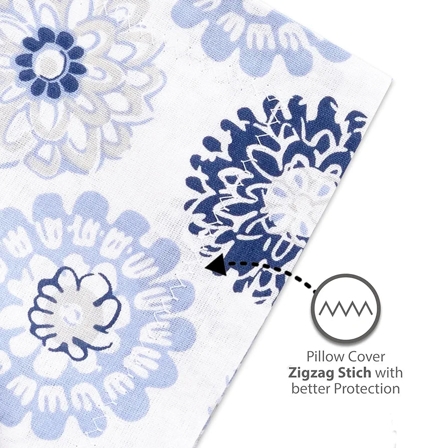 Divine Casa 144 TC 100% Cotton Bedsheet for Double Bed with 2 Pillow Cover Colour Blue Beige
